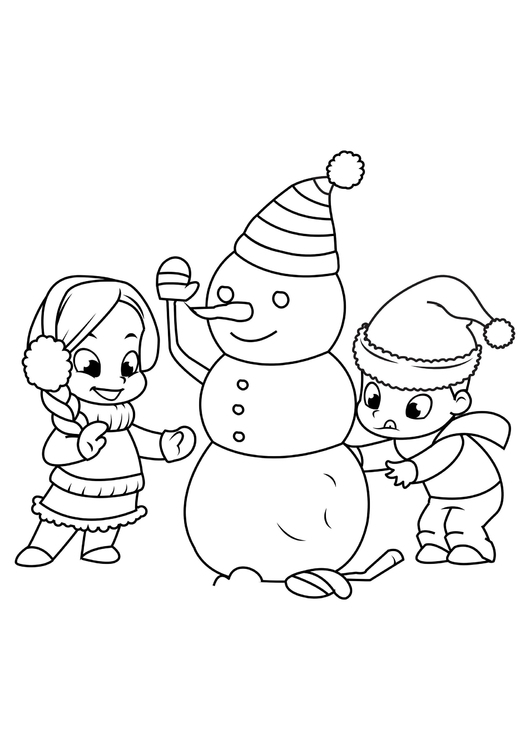 Disegno da colorare giocando con il pupazzo di neve