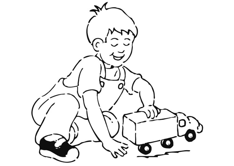 Disegno da colorare ragazzo con macchina giocattolo