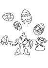 Disegni da colorare Il coniglietto di pasqua gioca con le uova di Pasqua