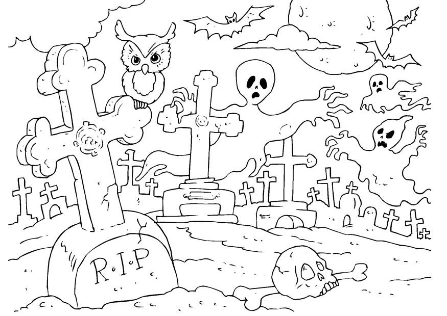 Disegno da colorare halloween cimitero