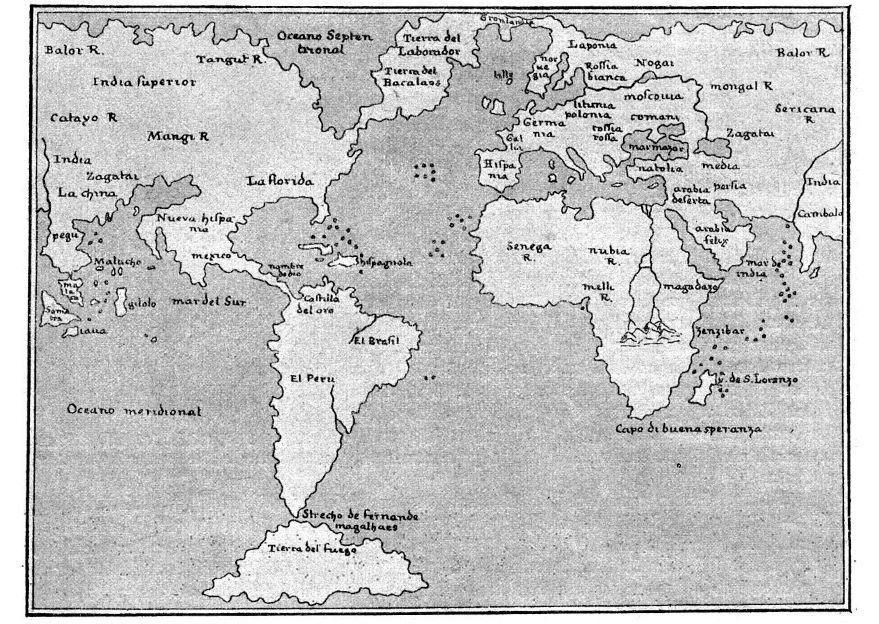 Disegno da colorare mappa del mondo 1548